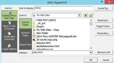 Edit hyperlink properties