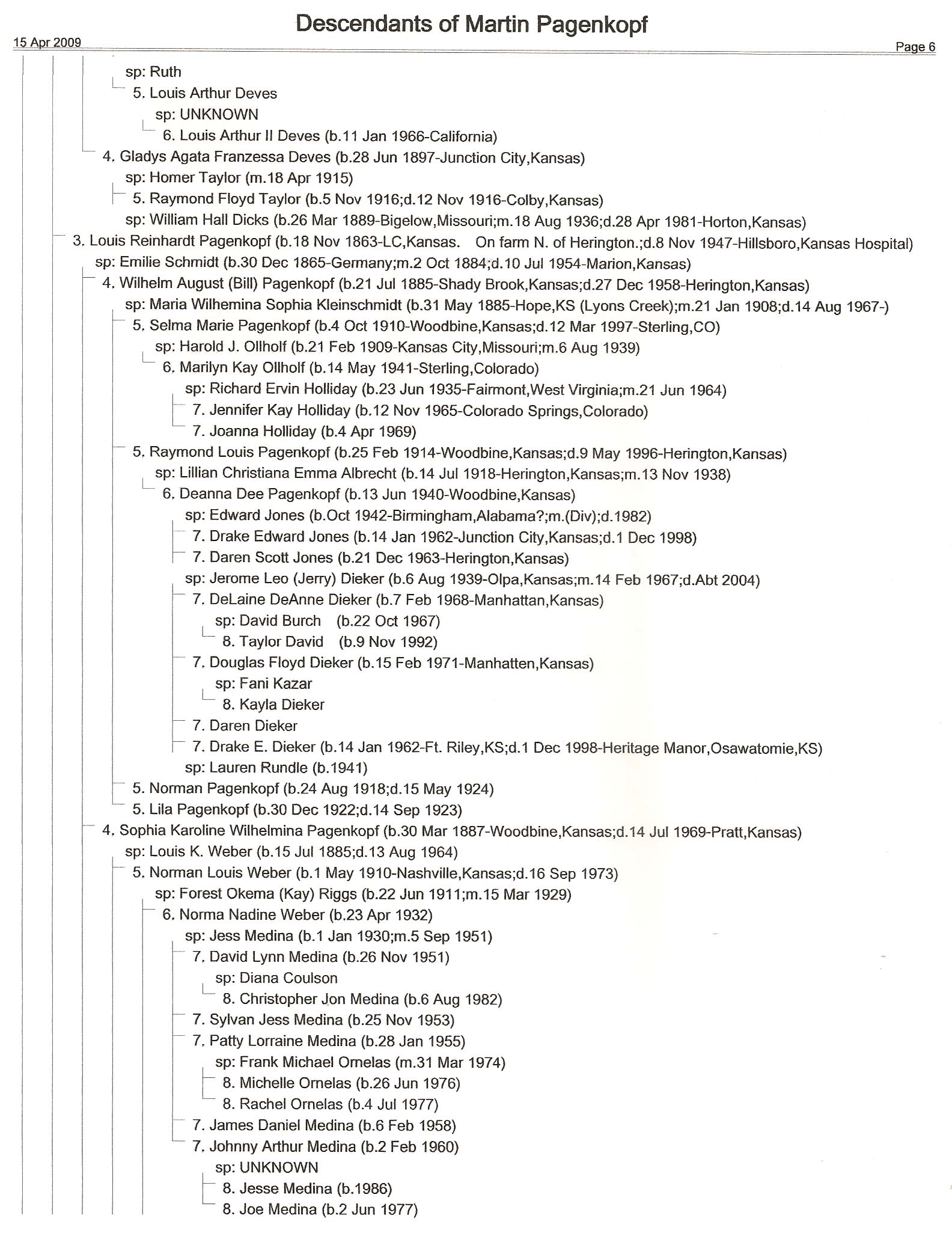 Ben Pagenkopf Genealogy